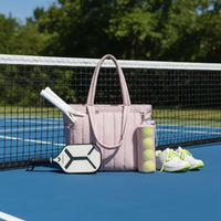 Quilted Racket Bag Padded Quilted Tennis Bag Carryall Front Zip Pocket Side Pockets