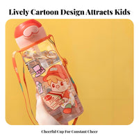 Children's Straw Water Bottle Easy to Carry Portable Water Bottle with Strap Lightweight Portable Straw Cup for Students, Boys, School, Travel, Sports