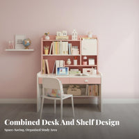 Pink Writing Table and Chair Set Ergonomic Design Kids Desk and Chair Set Sturdy Construction Children's Study Desk with Storage for Bedroom, Playroom