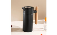 Coffee Carafe with Wood-Grain Handle Press-to-Pour Thermal Carafe with Wood Handle Food-Grade Pot for Office