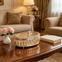 Ornate Jewelry Box with Transparent Lid Vintage-Inspired Oval Trinket Box Elegant Filigree Jewelry Organizer Compact for Collectors