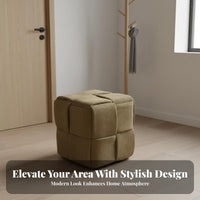 Nordic Design Woven Cube Ottoman Corduroy Upholstery Woven Cube Pouf Multi-Functional Footstool Creative Seating for Home Decorators, Interior Designers, Entryway, Living Room, Bedroom, Lounge Area