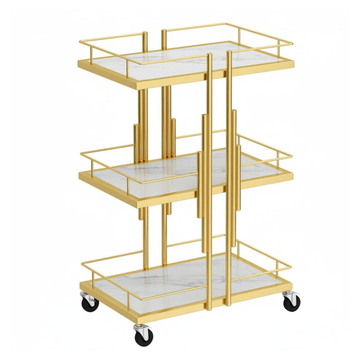 Gold Beauty Salon Trolley Elegant Design 3-Tier Salon Trolley Versatile 3-Tier Rolling Cart for Nail Technicians, Spa Professionals, Living Room