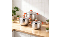 3 Pieces Stock Pot with Lid Even Heating Stainless Steel Pot Mirror Polished Cookware for Home Cooks