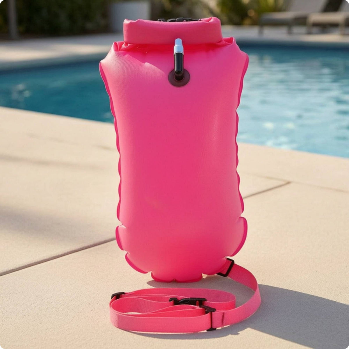 High-Visibility Waterproof Dry Bag Buoy Easy to Inflate Swim Buoy with Waist Belt Adjustable Tow Buoy Lightweight for Open Water Swimmers, Pool Training