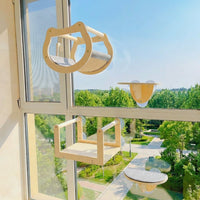 Cat Hammock Wall Mounted Cat Bed and Window Perch, Solid Wood Hammock Bed for Indoor Cats, Simple Assembly Playing Climbing Living Room Decor