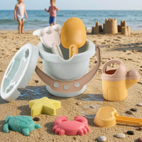 9 Pieces Speckled Finish 9-Piece Beach Toy Set Scooping and Digging Wheat Straw Sand Toy Set Easy to Carry Children's Plaything Colorful for Children