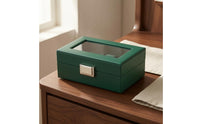 3 Compartments Watch Organizer Box Transparent Window Watch Storage Box Velvet-Lined Metal Clasp