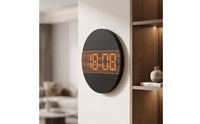 Clock with Wood-Grain Panel Modern Digital Wall Clock   for Office