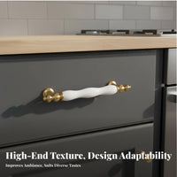 Light Luxury Design Ceramic Cabinet Handle Modern Simple White and Gold Drawer Pull Elegant Appearance for Kitchen, Bedroom, Bathroom