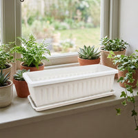 Ribbed Plant Pots and Garden Containers with Tray, Self-Watering Flower Pots for Home Decor, Floor-Standing Flower Box Balcony Planter