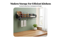 Rust-Resistant Multifunctional Kitchen Rack Drillwithout Drilling Installation Wall-Mounted Seasoning Rack Space-Saving Household Storage Strong Adhesion for Home Organizers, Renters, Homeowners, Small Areas, Apartment, Inside Cabinet Doors, Bathroom