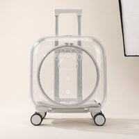 Transparent Rolling Pet Carrier Hard Shell Pet Carrier with Wheels Ventilated Telescopic for Travelers, Travel, Vet Visits, Park Walks
