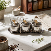 3 Pieces Condiment Jar Set with Space-Saving Tray Seasoning Box Set Seasoning Box with Cover for Kitchen Counter