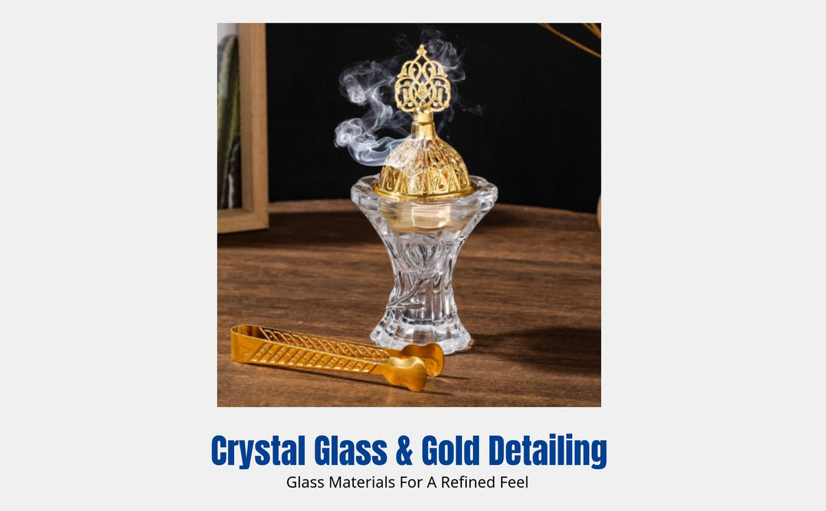 Crystal Glass Incense Burner, Arabic Style, Floral Decor, Indoor Aromatherapy, Modern Luxury