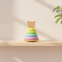 Pastel Stacker Toy with Bear Topper Early Learning Stacking Stacker with Bear Topper Educational Educational Stacking Toy Non for Babies, Daycare