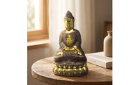 Buddha Statue with Pedestal Copper-Toned Statue with Pedestal Ornate Buddha Figurine for Altar