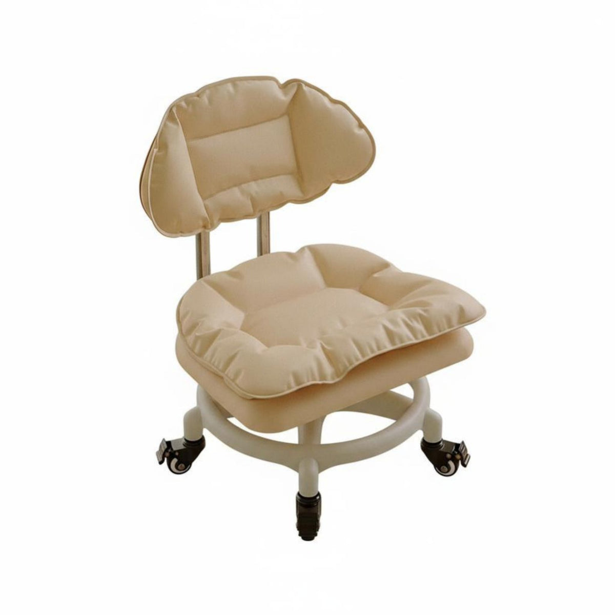 Cushi Single D Caster Stool with Backrest 360-Degree Swivel for Living Room