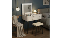 Hinged Lid Vanity Table Space Saving Dressing Table with Mirror and Stool Bedroom Furniture for Women