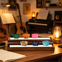 Engraved Logo Wooden Guitar Pick Holder Hand Polished Guitar Pick Display Box Two-rowRow Slots Musical Accessory Multi-Slot Storage for Music Teachers, Professionals, Studio, Teaching