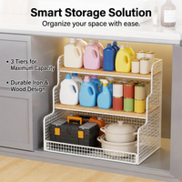 3 Tier Wood Book Shelf, Desktop Iron Bookcase, Iron and Wood Storage Shelves, Standing Shelving Unit for Office