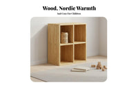 Large Capacity Solid Wood Bookcase Versatile Use Solid Wood Bookshelf Accessible Design Wooden Grid Shelf Strong Load-Bearing for Children, Homeowners, Kindergarten, Living Room, Playroom, Bedroom