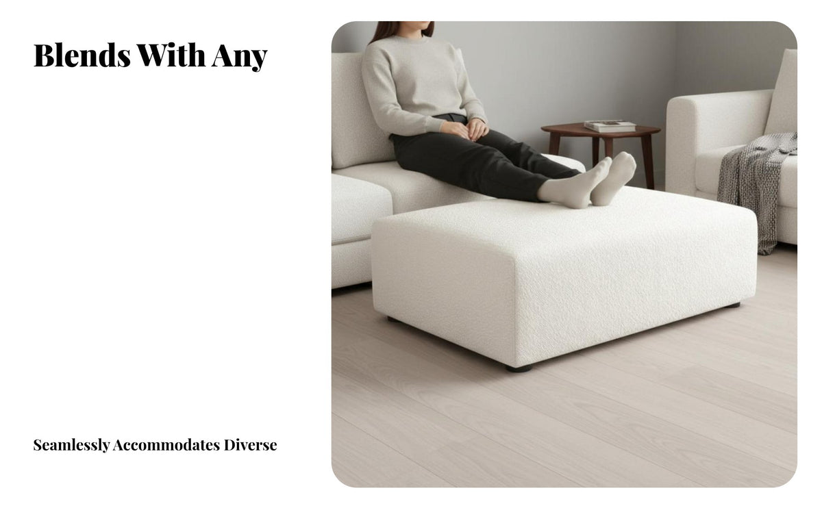 Light Luxury aesthetic Upholstered Rectangular Bench Minimalist Design Long Boucle Seat Soft Texture Footstool Multi-Functional for Homeowners, Families, Adults, Living Room, Lounge Area, Apartment, Entryway