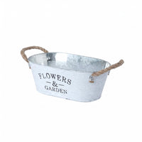 Brushed White Vintage Metal Flower Pot Sturdy Handles Galvanized Oval Planter Oval Metal Planter