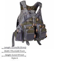 Multiple Pockets Mesh Fishing Vest Front Zipper Sleeveless Fishing Vest Wide Shoulder Straps Outdoor Wear Open Back