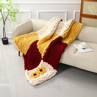 Handwoven Chunky Yarn Blanket Three-Color Patchwork Knitted Sofa Throw Blanket Autumn Winter Thick Warm Blanket