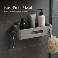 Gunmetal Gray Bathroom Shelf Wall-Mounted No-Drill Storage Rack for Washroom Shower