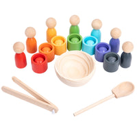 Color Sorting Toy Educational Color Sorting Set Brightly Colored Wooden Peg Doll Set for Young Children, Preschoolers, Homeschool