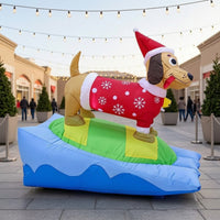 Outdoor Christmas Inflatable Dachshund Festive Inflatable Dog with Surfboard Quick Inflating Inflate Dachshund Easy to Use for Homeowners