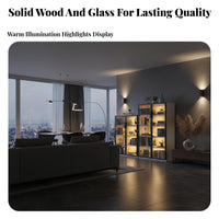 LED Display Cabinet Solid Wood Frame Glass Door Bookcase Large Capacity Lighted Display Cabinet for Decor Enthusiasts, Living Room, Study, Home Office