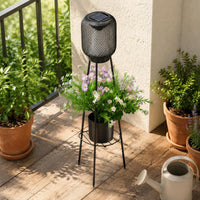 Solar Tripod Planter Lamp 2 in 1 Design Black Mesh Planter Lamp Decorative Tripod Outdoor Lamp for Patio, Porch