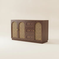 Storage Cabinet with Rattan Doors Modern-Farmhouse Buffet Cabinet Elegant Credenza for Dining Room, Hallway