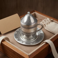 Lid Included Turkish Coffee Cup Engraved Coffee Cup and Saucer Embossed Tableware Geometric