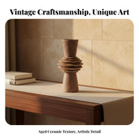 Distressed Finish Ceramic Toadstool Figurine Wabi-Sabi Aesthetic Aged Buddha Head Sculpture Artisanal Feel Rustic Pottery Vase for Interior Decorators, Guesthouse Owners, Hotel Managers, Showroom, Living Room, Bookshelf