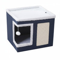 Cat House with Scratching Surface Square Shape Cat Bed House Breathable Animal Furniture for Cats, Indoor