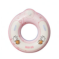 Built-in Valve Pink Donut Pool Float Glossy Cat Print Swim Float Side Handles Donut Swim Buoy for Swimming