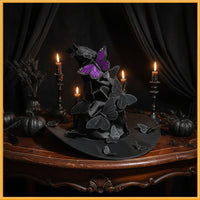 DIY Witch Hat with Butterflies Gothic Crumpled Witch Hat Satin Witches Cap Spooky for Cosplayers, Costume Parties, Photo Shoots