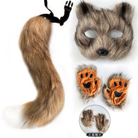 熊掌兽爪猫爪手套半指cosplay漫展道具可爱长毛绒万圣节手套欧美