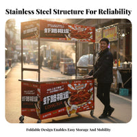 Rustproof Foldable Vending Cart Multi-Purpose Foldable Food Cart Heavy Duty Street Vendor Trolley Space Saver for Small Business Owners, Entrepreneurs, Crafters, Festivals, Trade Shows