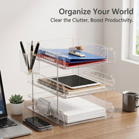 3-Tier Stackable Desktop File Organizer Desk Storage for Office, Modular Document Tray for Students, Book Workspace Solution