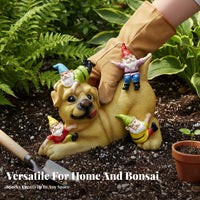 Dog and Gnomes Statue Garden Gnome Dog Sculpture Weather Resistant Funny Gnome Yard Figurine for Gardeners, Patio