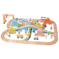 90 Pieces Wooden Train Set Diy Wooden Railway Set Toy Train Track with Accessories Non Playset BPA-Safe for Children, Playroom