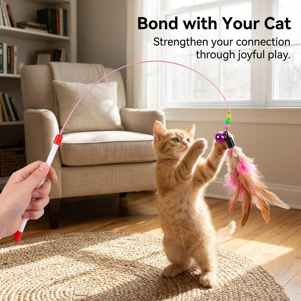 Smart Cat Teaser Wand, Steel Wire Feather Bell Toy, Interactive Pet Play, Angel Design, 1 Piece Kitten Toy