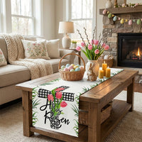 Easter Table Runner Festive Design Hare Pattern Table Runner Linen Dresser Scarf for Party Hosts, Homeowners