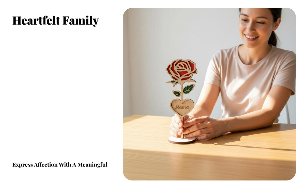 Mother's Rose Table Decor Family Appreciation Day Gift Wooden Rose Figurine 3D Layered Look House Decoration for Mom, Grandma, Mantlepiece