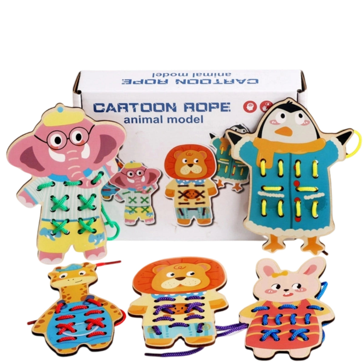 Early Learning Cartoon Lacing Toy Fine Motor Skills Wooden Lacing Toy Educational for Children